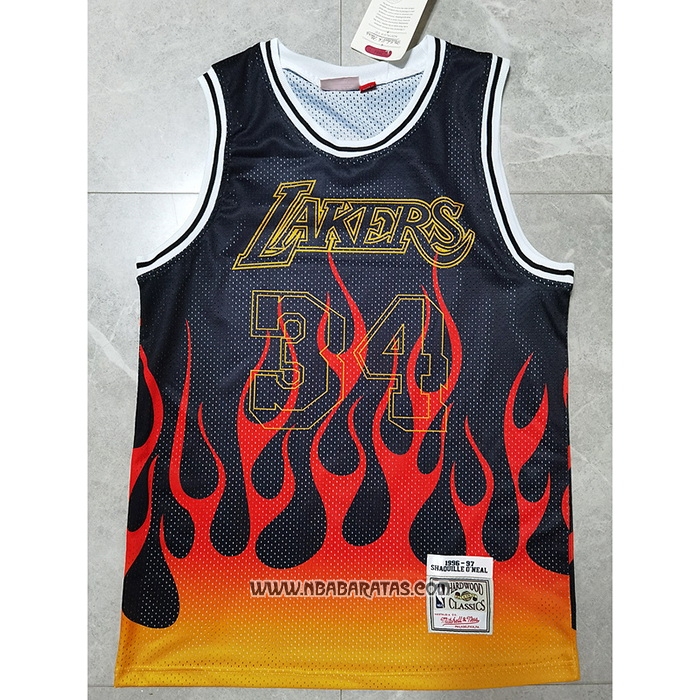 Camiseta Los Angeles Lakers Shaquille O'neal #34 Flames Negro